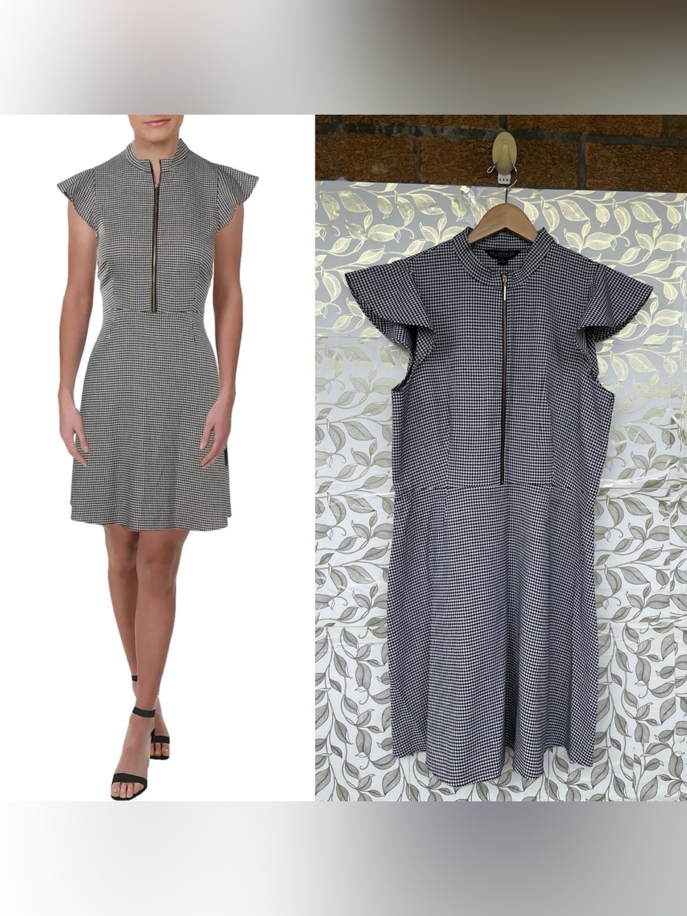 Zoe by Rachel Zoe Houndstooth Zip Front Dress Sz 14 Quiet Luxury Retro